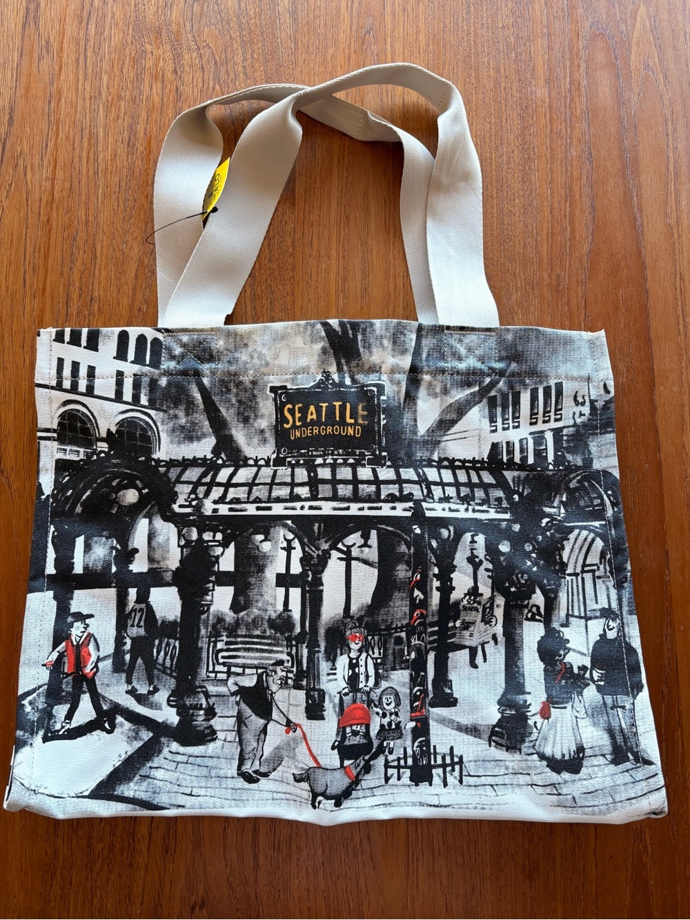 Chalo Large Seattle Underground Black & White Graphic Tote with Red Accents NWT